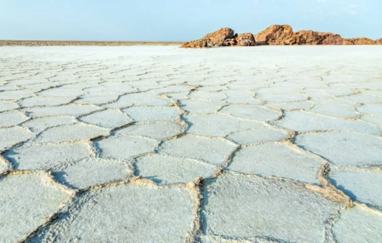 karum white salt lake surface danakil depression desert afar region ethiopia